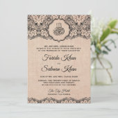  zwarte kant Rustic Burlap Islamic Wedding Kaart (Staand voorkant)
