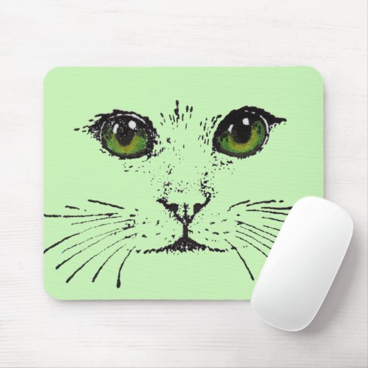 Zwarte kant van kat groene geelogen muismat (Met muis)