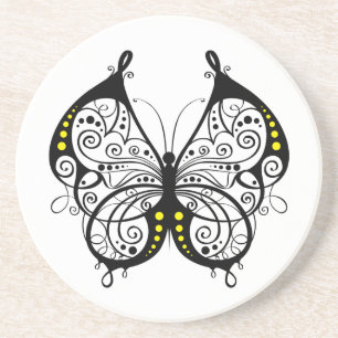 Zwarte kant Vlinders 5 Zandsteen Onderzetter