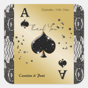 Zwarte kanten Ace of Spades vierkante favor Sticker