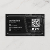 Zwarte Kappersstoel Social media QR-code Visitekaartje (Voorkant)