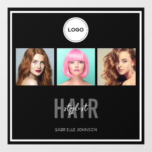 Zwarte Kapsalon Fotocollage Elegant Logo Raamsticker