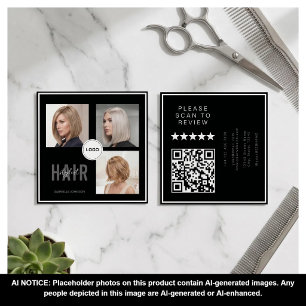 Zwarte Kapsalon Stylist Foto Collage QR Code & Rev Vierkante Visitekaartje