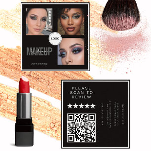 Zwarte Kapsalon Stylist Foto Collage QR Code & Rev Vierkante Visitekaartje