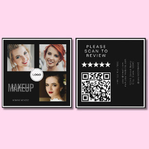 Zwarte Kapsalon Stylist Foto Collage QR Code & Rev Vierkante Visitekaartje
