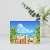 Zwarte kat aan de strand briefkaart (Staand voorkant)