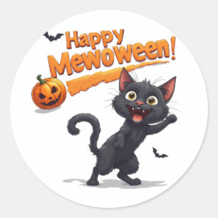 Zwarte Kat Achter Pompoen Halloween 🎃 Ronde Sticker