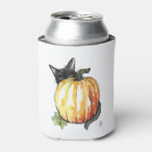 Zwarte kat achter pompoen Koelbox Blikjeskoeler (Blikje Voorkant)