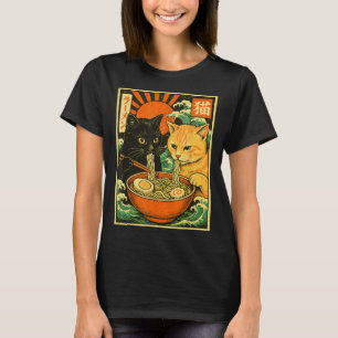 Zwarte kat &amp; Oranje kat slurpen Ramen Japans T-shirt
