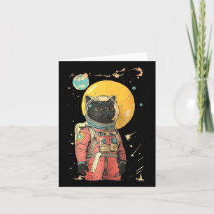 Zwarte Kat Astronaut Kleur Art Print Kaart