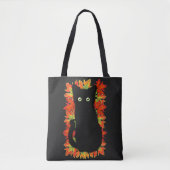 Zwarte kat, Autumn-bladeren patroon, Halloween leu Draagtas (Voorkant)
