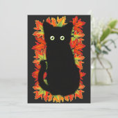 Zwarte kat, Autumn-bladeren patroon, Halloween leu Kaart (Staand voorkant)