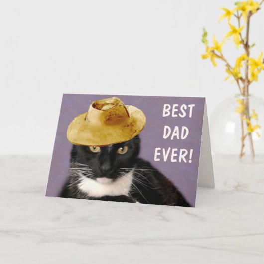 Zwarte kat Beste pap ooit Vaderdag Kaart (Gele Bloem)
