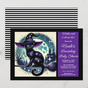 Zwarte Kat Bezem Heks Magie Halloween Baby Borrel Kaart