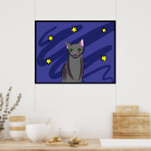 Zwarte kat bij nacht poster (Keuken)