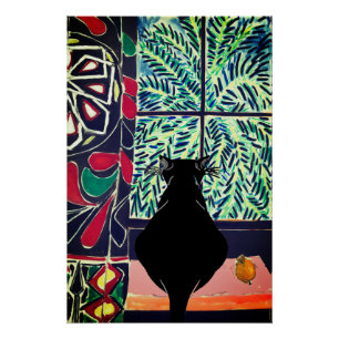Zwarte kat bij venster Glossy Poster Perfect Poster