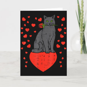 Zwarte Kat Bijt Rozen Hartjes Valentijnsdag Dier Kaart