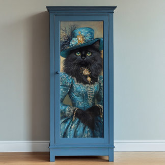Zwarte kat Blauwe jurk Decoupage Papier Inpakpapier Vel