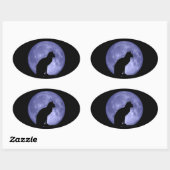Zwarte kat Blauwe maan Ovale Stickers (Vel)