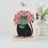 Zwarte kat & bloemen bedankkaart (Staand voorkant)