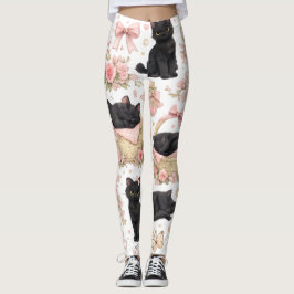 Zwarte Kat Bloemen Leggings