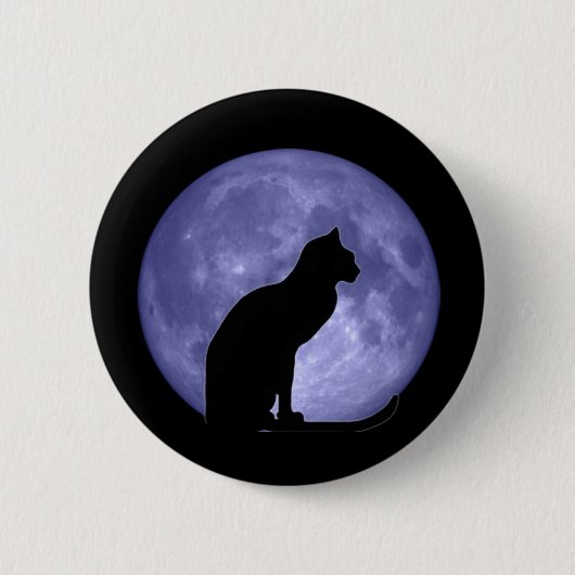 Zwarte Kat Blue Moon Button Pin (Voorkant)