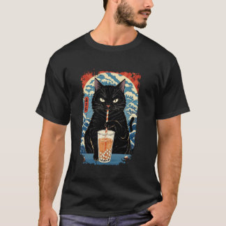 Zwarte Kat Boba Thee Bubble Thee Japanse Vintage R T-shirt