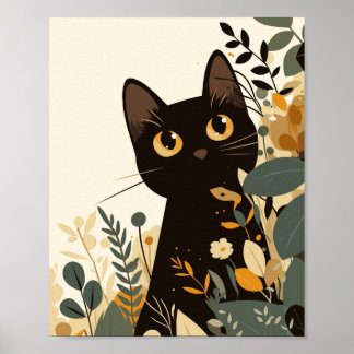 Zwarte kat boho moderne kunst poster