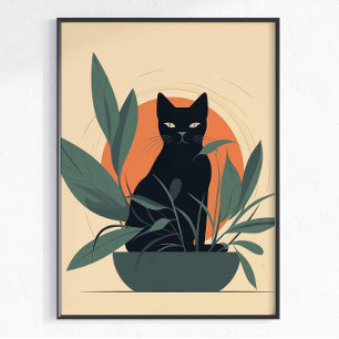 Zwarte Kat Botanische Minimale Plantenliefhebber Poster