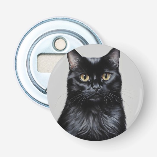 Zwarte kat button flesopener (Voorkant)