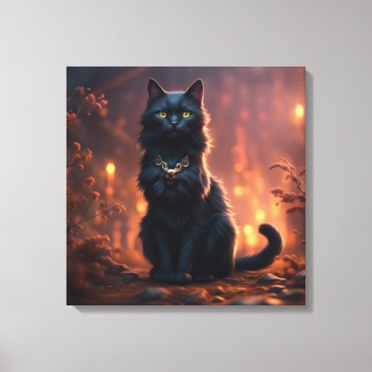 Zwarte kat canvas afdruk (Voorkant)