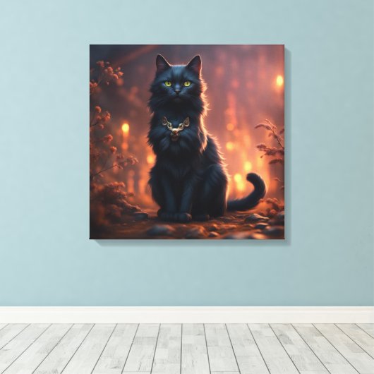 Zwarte kat canvas afdruk (Insitu (Houten vloer))