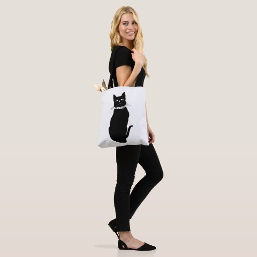zwarte kat Canvas tas (Op model)