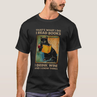 Zwarte Kat dat is wat ik lees Boeken ik Drink Wi T-shirt