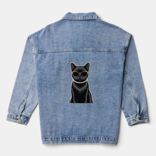 Zwarte kat denim jacket (Achterkant)