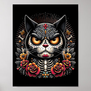 Zwarte Kat Dia De Los Muertos Chagrijnige Zwarte K Poster