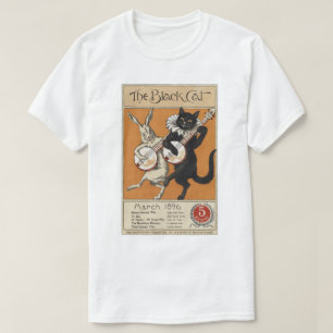 Zwarte kat die Banjo speelt, onbekende kunstenaar T-shirt