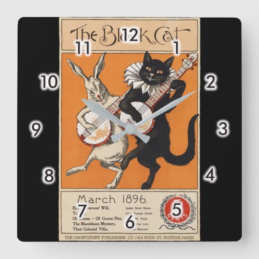Zwarte kat die Banjo speelt, onbekende kunstenaar Vierkante Klok (Voorkant)