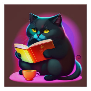 Zwarte kat die een boek leest Poster Perfect Poster