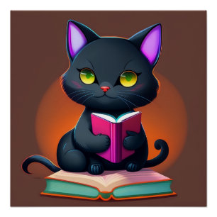 Zwarte kat die een boek leest Poster Perfect Poster