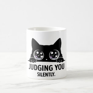 Zwarte Kat Die Je Stilzwijgend Beoordelt Grappig Koffiemok