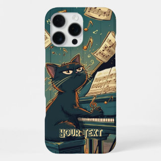 Zwarte Kat die Piano Speelt Cool Pianist Cadeau iPhone 16 Pro Max Hoesje