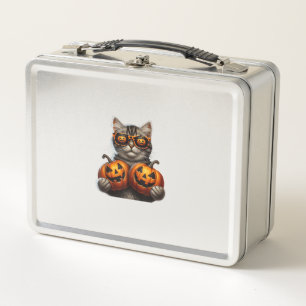 Zwarte kat die pompoen vasthoudt Halloween Cat Lov