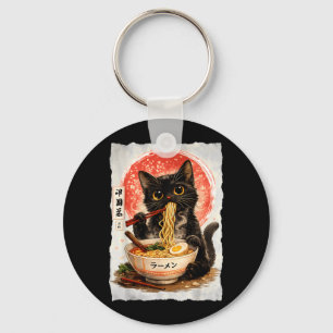 Zwarte kat die Ramen eet Schattige Kawaii Anime Ka Sleutelhanger