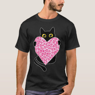 Zwarte kat die roze hart van luipaard vasthoudt Va T-shirt