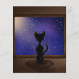 Zwarte Kat die uit het raam kijkt nachtelijke ster