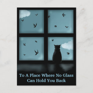 Zwarte Kat die uit Venster Hemel bekijken Briefkaart