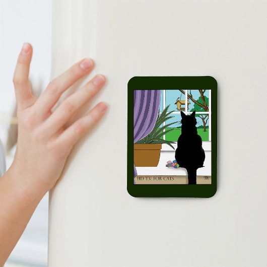 Zwarte kat die uit venster kijkt magneet