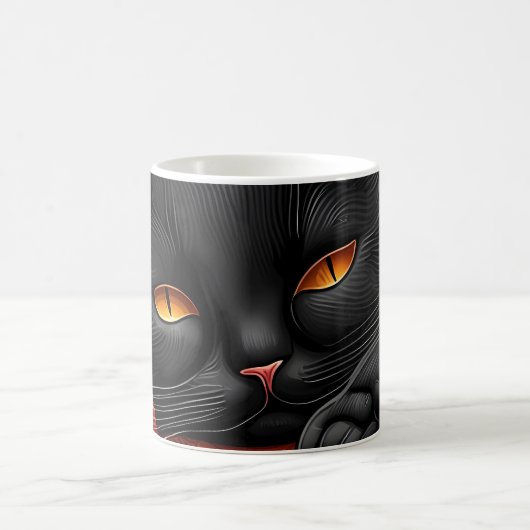 Zwarte kat die voor een open haard ligt koffiemok (Center)