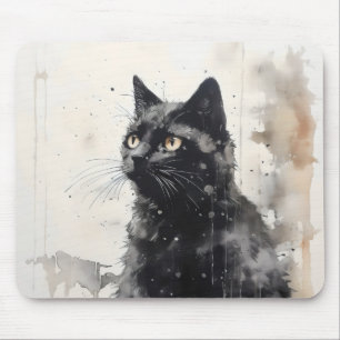 Zwarte Kat Dierlijke Inkt Schilderij Muismat